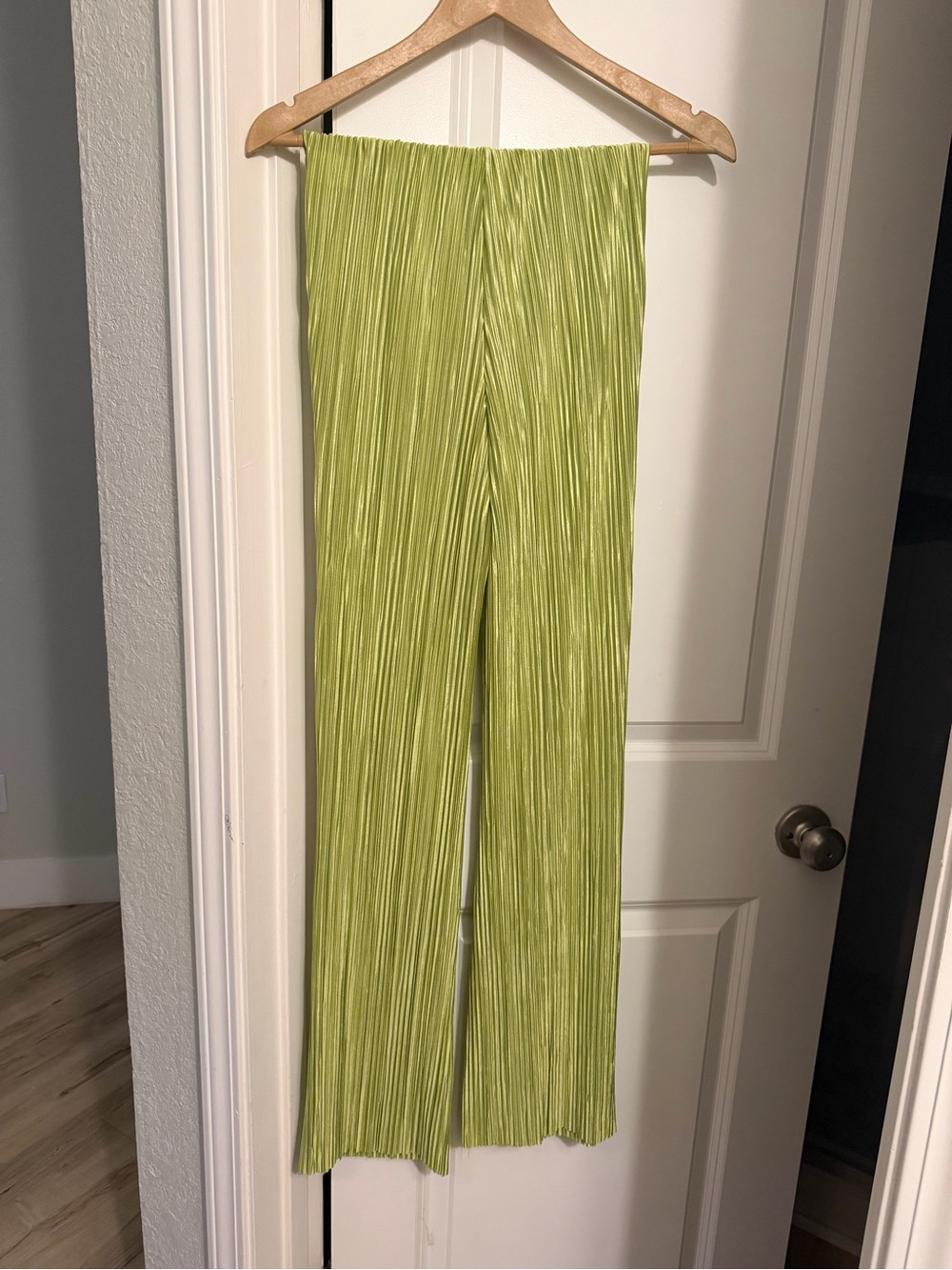 Pleated Wide-Leg Pants in Light Green